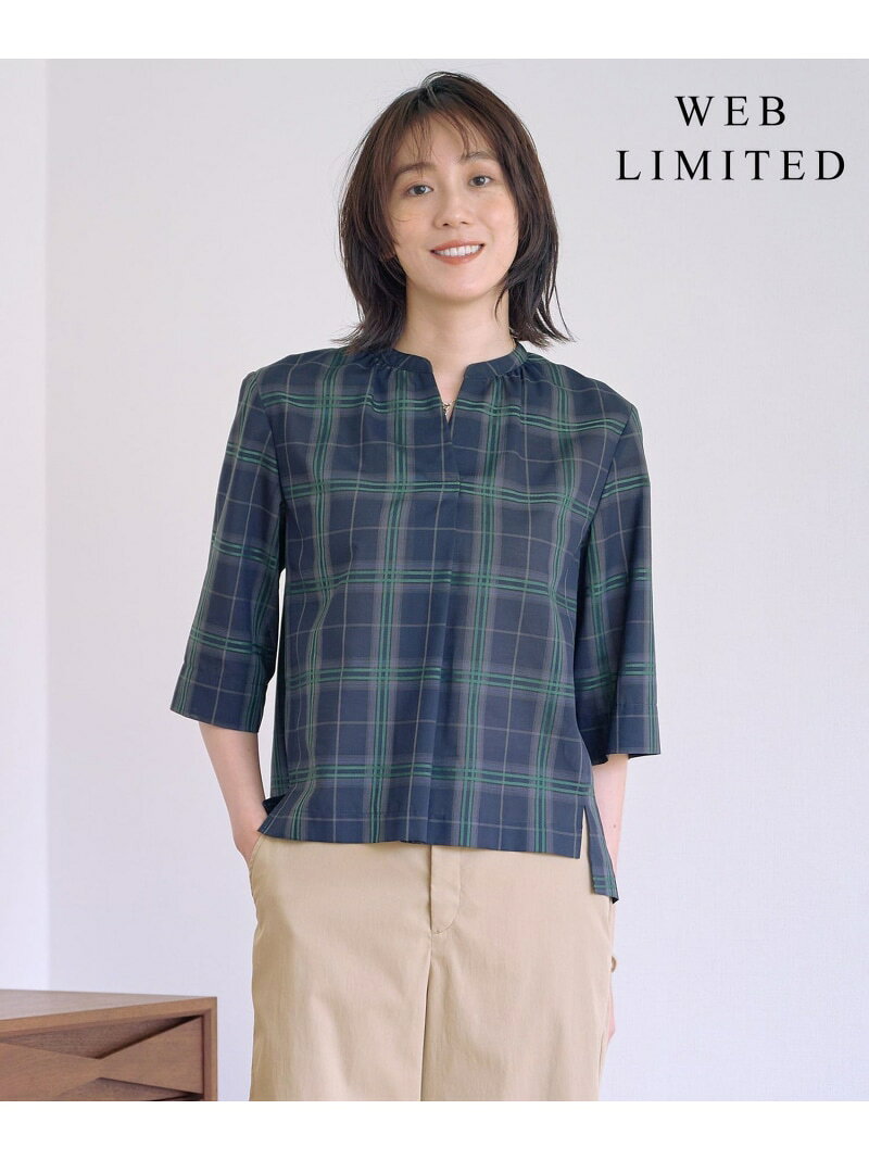 【SALE／50%OFF】【WEB限定カラーあり・洗える】SOFT SHEER チェック キーネック ブラウス J.PRESS ジェイプレス トップス シャツ・ブラウス ブラウン【RBA_E】【送料無料】[Rakuten Fashion]