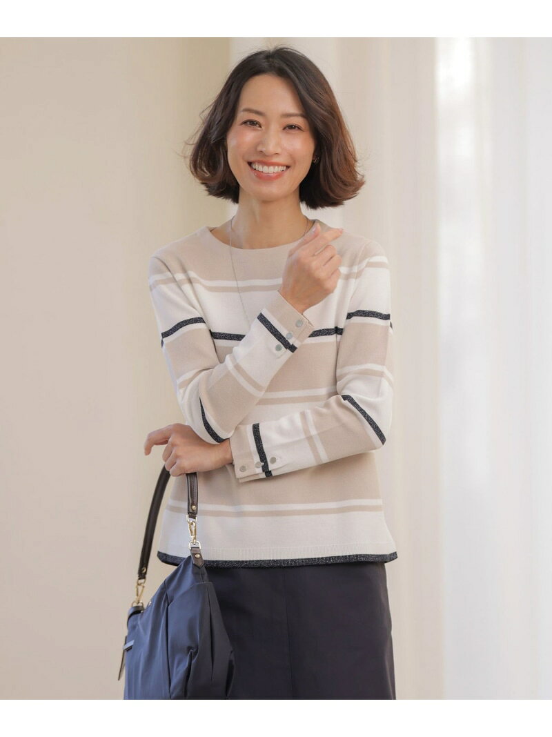Rakuten - Cotton Acetate ブロッキング ボーダー ニット J.PRESS LADIES L ジェイプレス トップス ニット ピンク ネイビー【送料無料】[Rakuten Fashion]