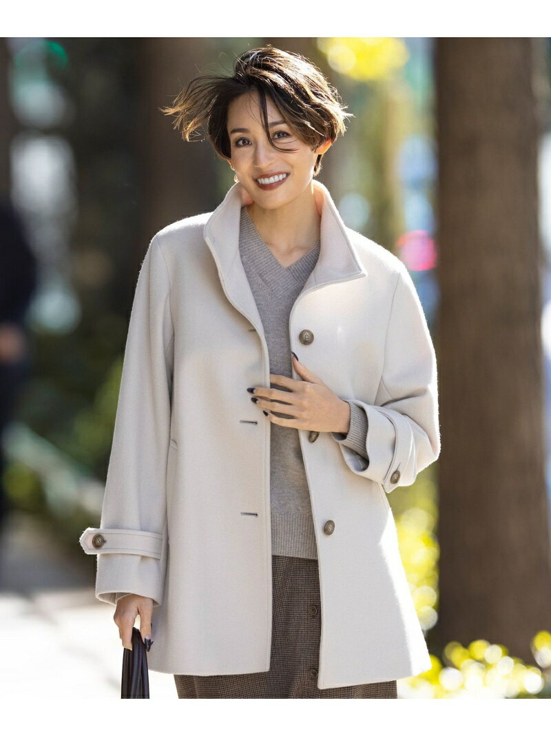 Rakuten - ショートビーバー スタンドカラー コート J.PRESS LADIES L ジェイプレス ジャケット・アウター その他のジャケット・アウター グレー ブルー ベージュ【送料無料】[Rakuten Fashion]