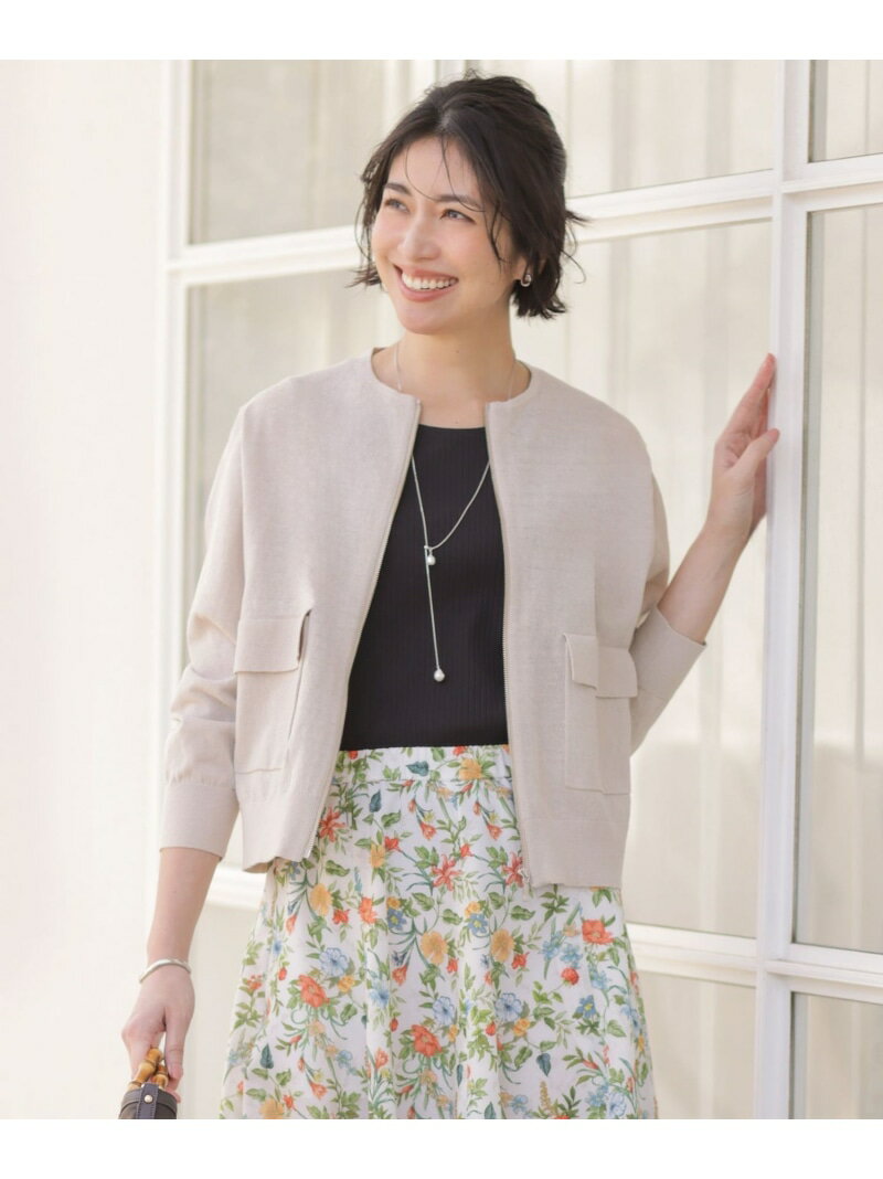 Rakuten - LINEN COTTON BLEND ニット ブルゾン J.PRESS ジェイプレス ジャケット・アウター ブルゾン・ジャンパー ブルー ベージュ【送料無料】[Rakuten Fashion]
