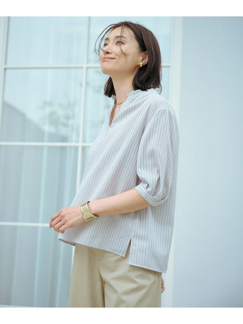 Sleeveless - 【SALE／50%OFF】【洗える・接触冷感】ドビー強撚ストライプ スキッパー ブラウス J.PRESS ジェイプレス トップス シャツ・ブラウス ネイビー【RBA_E】【送料無料】[Rakuten Fashion]