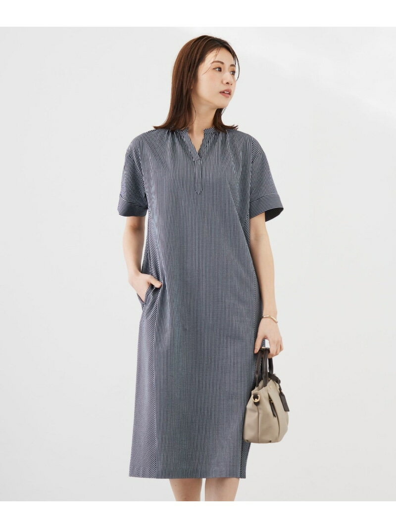 【SALE／40%OFF】【洗える・抗菌消臭・吸水速乾】サッカージャージー ワンピース J.PRESS ジェイプレス ワンピース・ドレス ワンピース ネイビー ブラウン【RBA_E】【送料無料】[Rakuten Fashion]