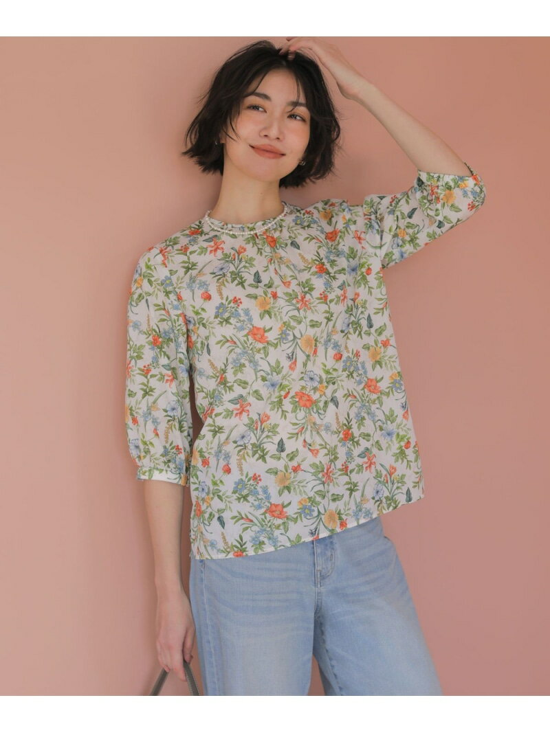 Rakuten - 【一枚で着映え】スパンボタニカル プリント クルーネック ブラウス J.PRESS LADIES L ジェイプレス トップス シャツ・ブラウス ホワイト ネイビー【送料無料】[Rakuten Fashion]