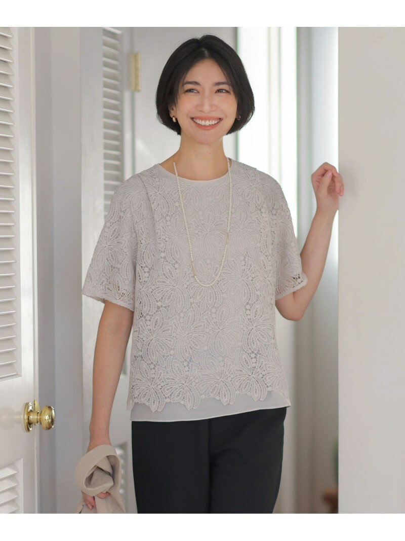Rakuten - レースコンビジャージー カットソー J.PRESS ジェイプレス トップス カットソー・Tシャツ ブルー グレー ホワイト【送料無料】[Rakuten Fashion]