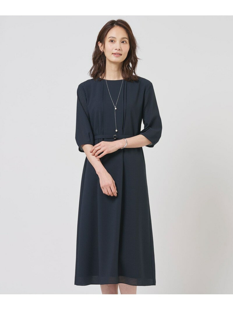 シアーブロックチェック ワンピース J.PRESS ジェイプレス ワンピース・ドレス ドレス ネイビー【送料無料】[Rakuten Fashion]