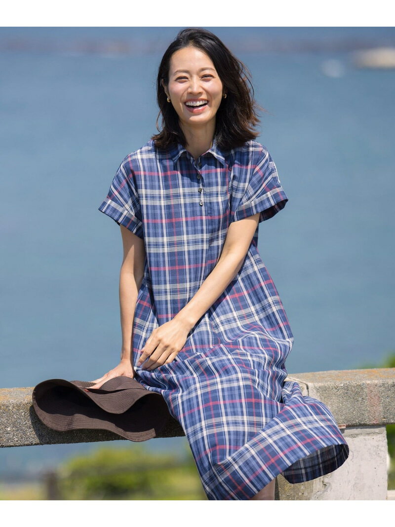 樂天商城 - コットンリネン Light マドラスチェック シャツ ワンピース J.PRESS ジェイプレス ワンピース・ドレス シャツワンピース ネイビー ブラウン【送料無料】[Rakuten Fashion]