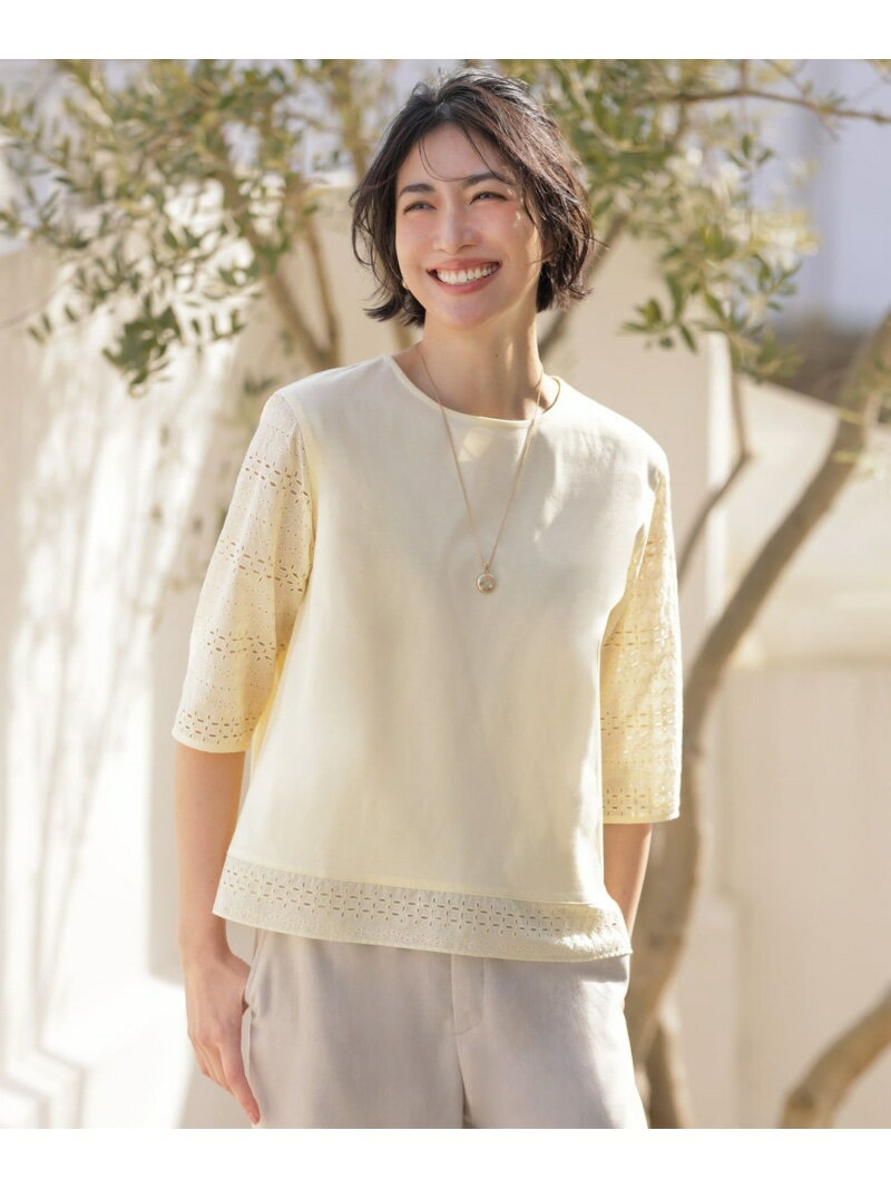 Rakuten - 【一枚で着映え】スムースジャージー 刺繍 カットソー J.PRESS LADIES L ジェイプレス トップス カットソー・Tシャツ イエロー ホワイト グレー ブルー【送料無料】[Rakuten Fashion]
