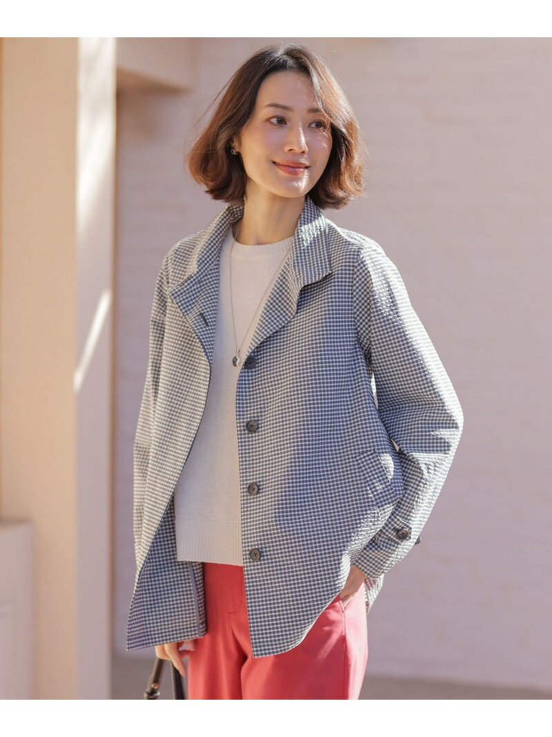 Rakuten - 【春のマストアイテム】Lightストレッチチェック スタンドカラー コート J.PRESS LADIES L ジェイプレス ジャケット・アウター その他のジャケット・アウター ネイビー【送料無料】[Rakuten Fashion]