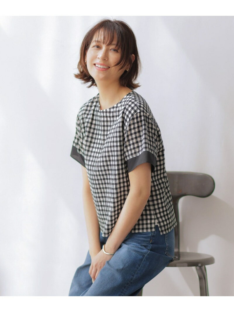 Rakuten - 【一枚で着映え】シアーギンガム クルーネック カットソー J.PRESS ジェイプレス トップス カットソー・Tシャツ ブラック ベージュ【送料無料】[Rakuten Fashion]