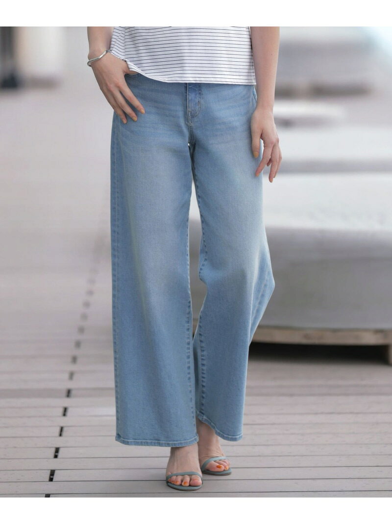 Rakuten - 【洗える】BASIC STRETCH DENIM ワイド ストレート デニム J.PRESS ジェイプレス パンツ ジーンズ・デニムパンツ ホワイト ブルー【送料無料】[Rakuten Fashion]
