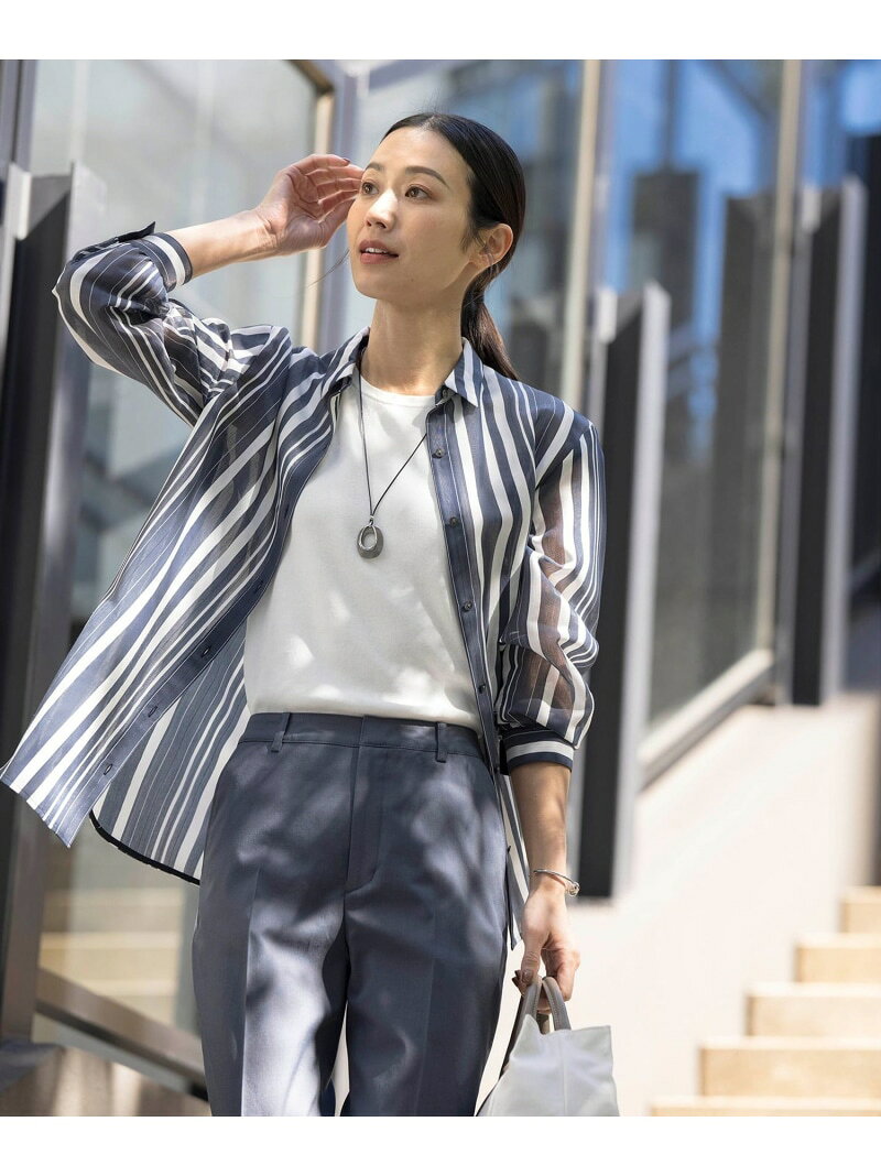 Rakuten - 【SALE／50%OFF】【洗える】SHEER dobby ストライプ シャツカラー ブラウス J.PRESS LADIES L ジェイプレス トップス シャツ・ブラウス ホワイト ネイビー【RBA_E】【送料無料】[Rakuten Fashion]