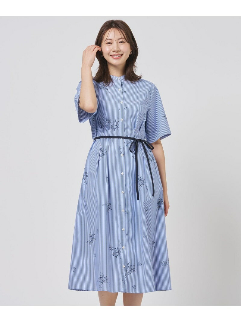 Rakuten - 【一枚で着映え】ストライプ×フラワープリント ワンピース J.PRESS ジェイプレス ワンピース・ドレス ワンピース ネイビー【送料無料】[Rakuten Fashion]