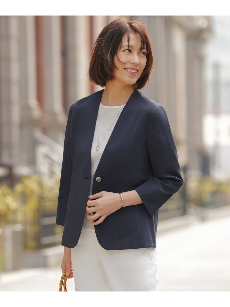 Rakuten - 【セットアップ対応】ファンマートロストレッチ ノーカラー ジャケット J.PRESS ジェイプレス ジャケット・アウター ノーカラージャケット グレー ネイビー【送料無料】[Rakuten Fashion]