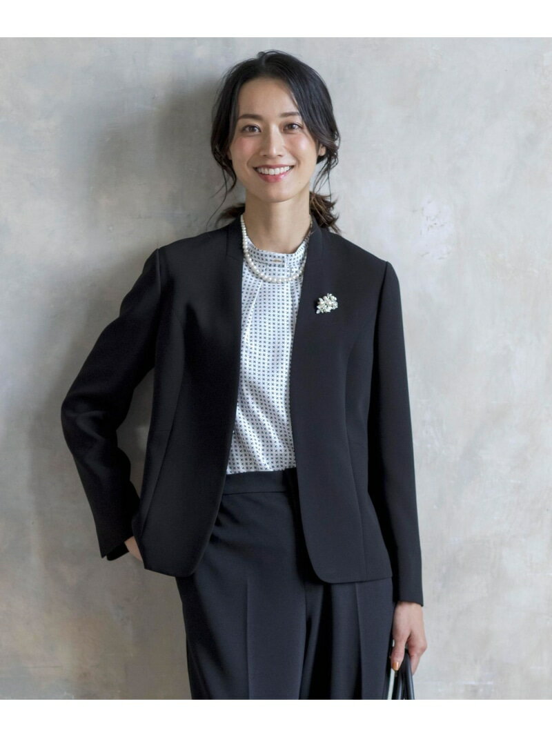 【WEB限定カラーあり・洗える】セラテリーダブルクロス ノーカラー ジャケット J.PRESS ジェイプレス ジャケット・アウター ノーカラージャケット ブラック ベージュ ネイビー【送料無料】[Rakuten Fashion]