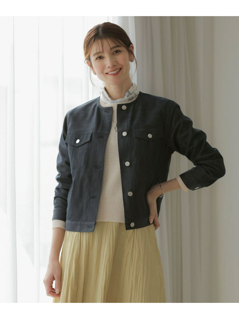 【SALE／50%OFF】【洗える】セルロースシャンブレー ノーカラー デニム ジャケット J.PRESS ジェイプレス ジャケット・アウター デニムジャケット ブルー ネイビー【RBA_E】【送料無料】[Rakuten Fashion]
