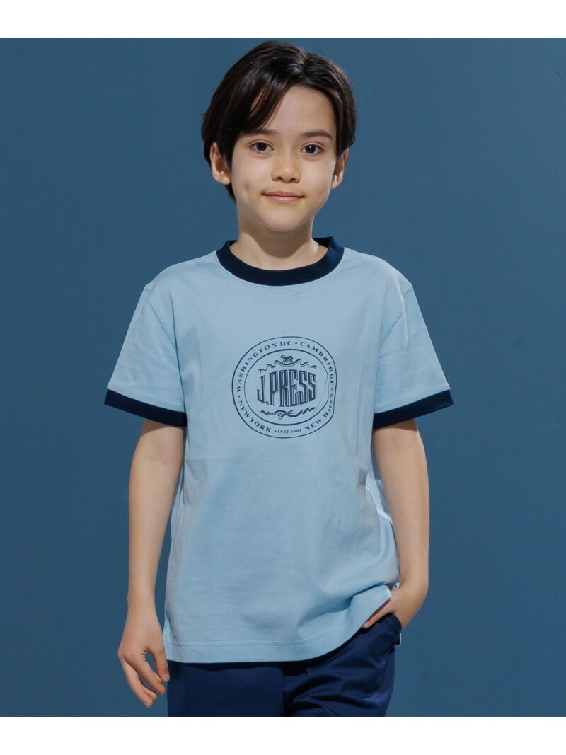Rakuten - 【100-130cm】ビックロゴリンガー 半袖Tシャツ J.PRESS ジェイプレス トップス カットソー・Tシャツ ネイビー ブルー【送料無料】[Rakuten Fashion]