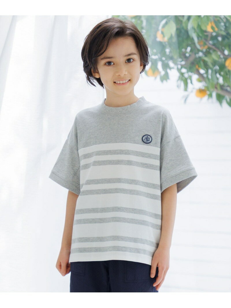 Rakuten - 【100-130cm】 ボーダービックシルエットTシャツ J.PRESS ジェイプレス トップス カットソー・Tシャツ グレー ネイビー【送料無料】[Rakuten Fashion]