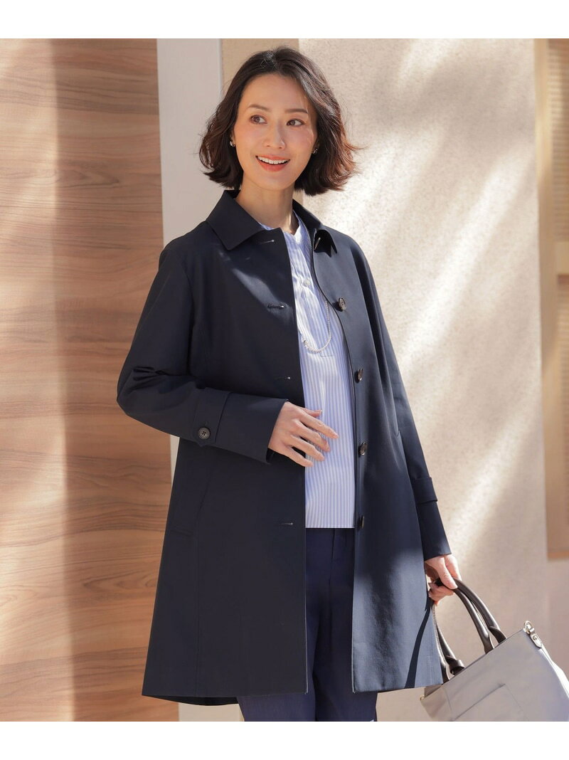 Turn-Down Collar Coat - 【春のマストアイテム】ドライストレッチ ロング ステンカラー コート J.PRESS LADIES L ジェイプレス ジャケット・アウター ステンカラーコート ベージュ ネイビー【送料無料】[Rakuten Fashion]