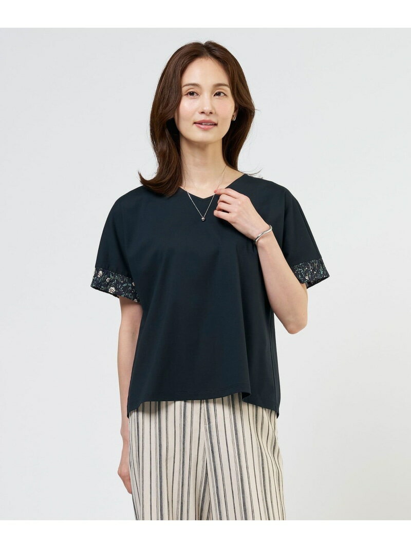 Rakuten - 【一枚で着映え】LIBERTYコンビ フレンチスリーブ カットソー J.PRESS LADIES L ジェイプレス トップス カットソー・Tシャツ ネイビー グレー【送料無料】[Rakuten Fashion]