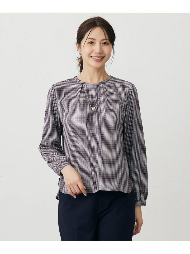 樂天商城 - 【SALE／40%OFF】デシンハウンドトゥースプリント ブラウス J.PRESS LADIES L ジェイプレス トップス シャツ・ブラウス ネイビー ブラウン【RBA_E】【送料無料】[Rakuten Fashion]
