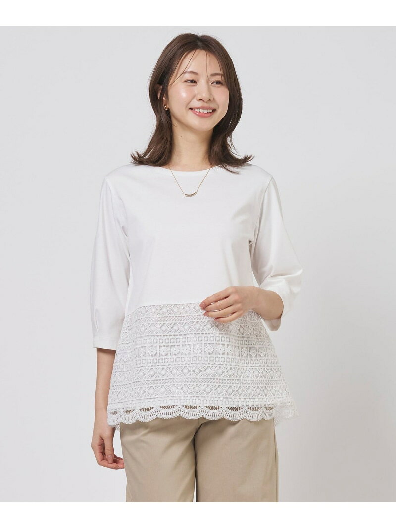 Rakuten - レースレイヤードフレア カットソー J.PRESS LADIES L ジェイプレス トップス カットソー・Tシャツ ホワイト【送料無料】[Rakuten Fashion]