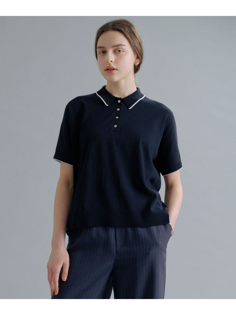 Rakuten - DRY COTTON ポロ ニット J.PRESS LADIES L ジェイプレス トップス ニット ネイビー ブルー【送料無料】[Rakuten Fashion]