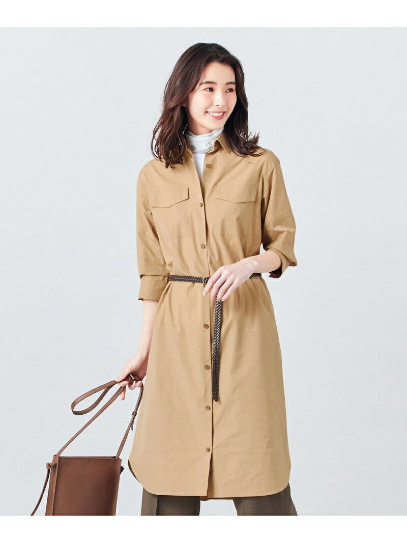 【SALE／50%OFF】【イージーケア】洗えるT/Cソフトタイプライターシャツワンピース J.PRESS ジェイプレス ワンピース・ドレス シャツワンピース ブラウン カーキグリーン ネイビー【RBA_E】【送料無料】[Rakuten Fashion]