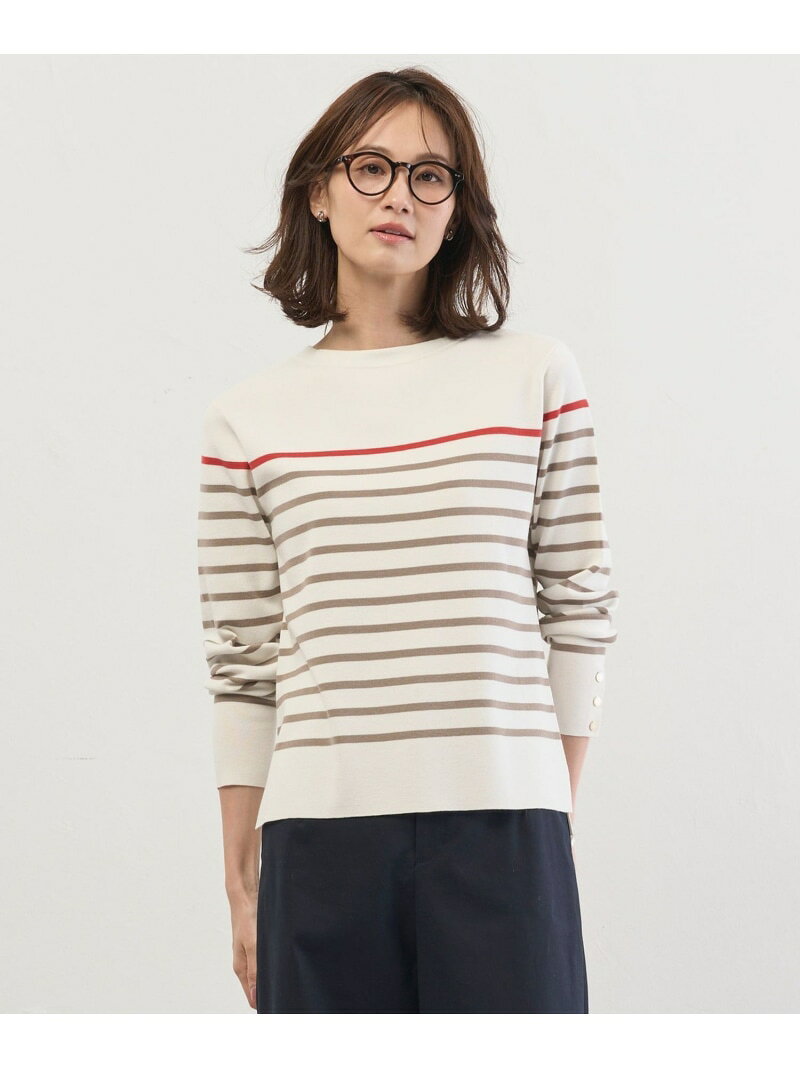 Rayon Stretch Border ニット J.PRESS LADIES L ジェイプレス トップス ニット ホワイト【送料無料】[Rakuten Fashion]