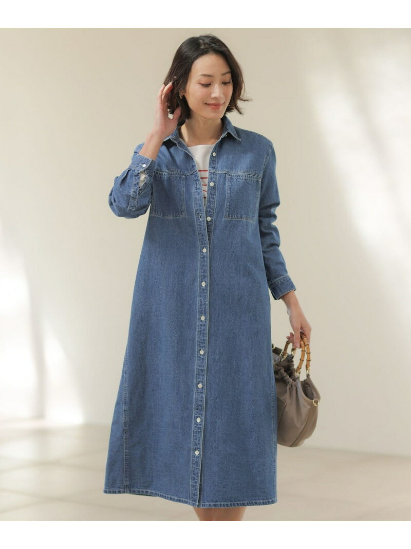 コットンリネン 7oz デニム シャツ ワンピース J.PRESS LADIES L ジェイプレス ワンピース・ドレス ワンピース【送料無料】[Rakuten Fashion]
