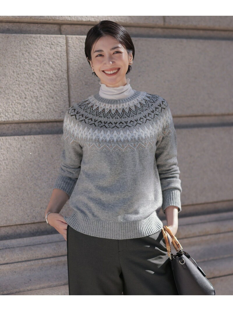 FAIR ISLE ラウンドネック ニット J.PRESS LADIES L ジェイプレス トップス ニット ネイビー ホワイト ..