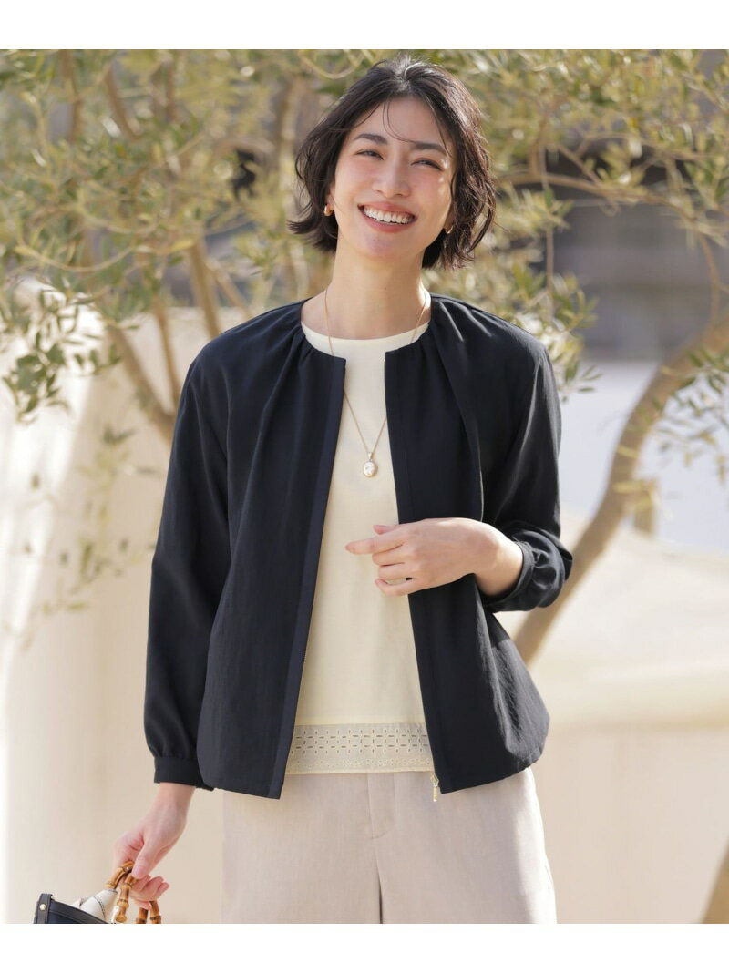 樂天商城 - 【人気素材・季節の変わり目に】BREEZE COOL トロ ノーカラー ブルゾン J.PRESS LADIES L ジェイプレス ジャケット・アウター ブルゾン・ジャンパー グレー ベージュ ネイビー ブラウン【送料無料】[Rakuten Fashion]