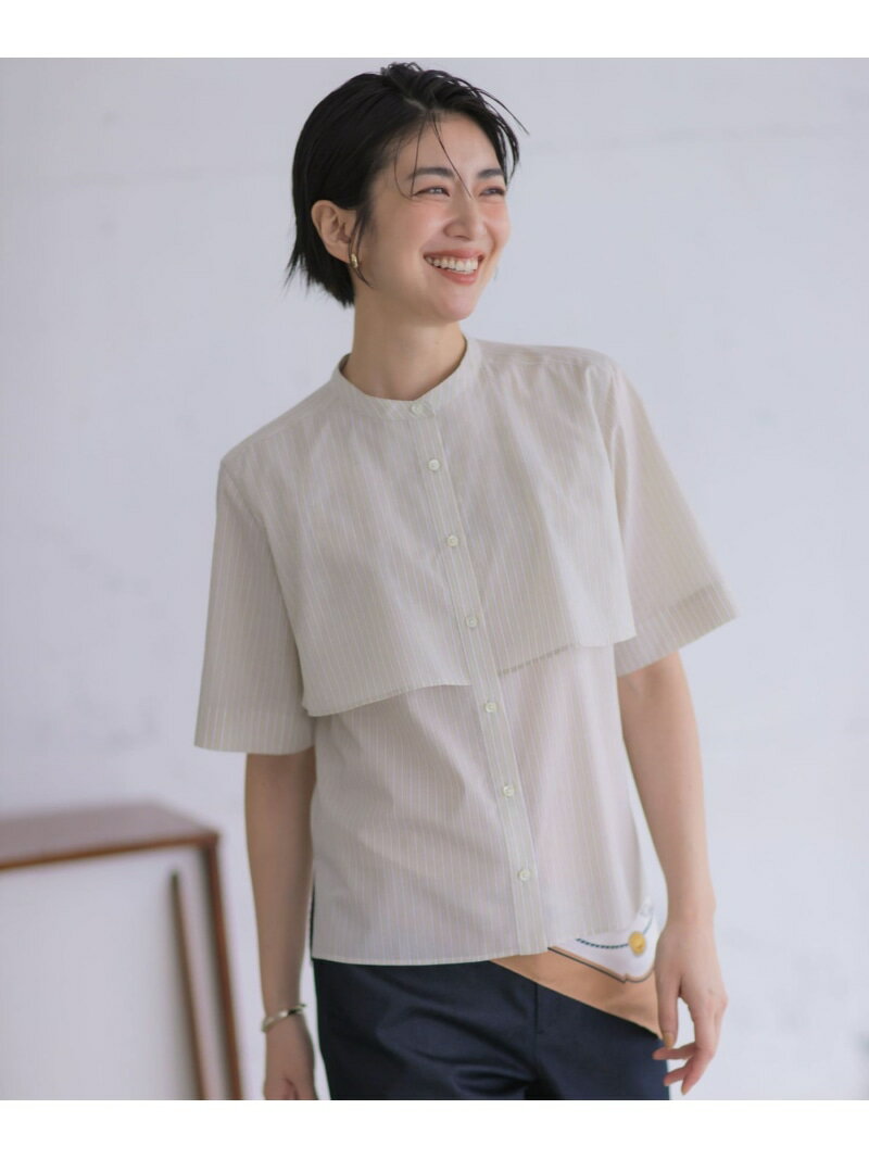 樂天商城 - 【一枚で着映え】シルフィーローン ストライプ バンドカラー ブラウス J.PRESS LADIES L ジェイプレス トップス シャツ・ブラウス ブルー ネイビー ベージュ【送料無料】[Rakuten Fashion]