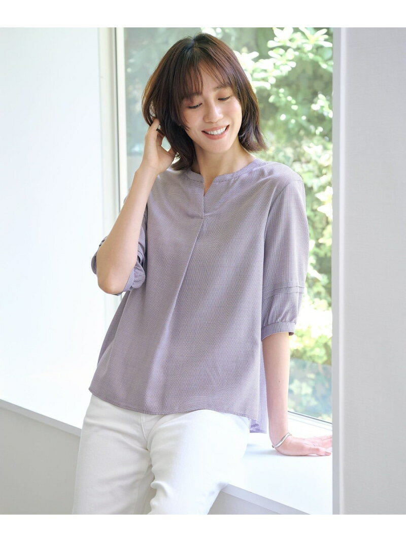 樂天商城 - 【SALE／50%OFF】【洗える】ウォッシャブルキュプラツイル キーネック ブラウス J.PRESS LADIES L ジェイプレス トップス シャツ・ブラウス ホワイト ブラック パープル【RBA_E】【送料無料】[Rakuten Fashion]