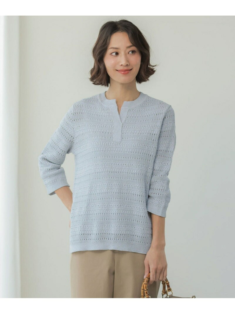 Rakuten - CROCHET LIKE PATTERN スキッパー ニット J.PRESS ジェイプレス トップス ニット ベージュ ブルー【送料無料】[Rakuten Fashion]