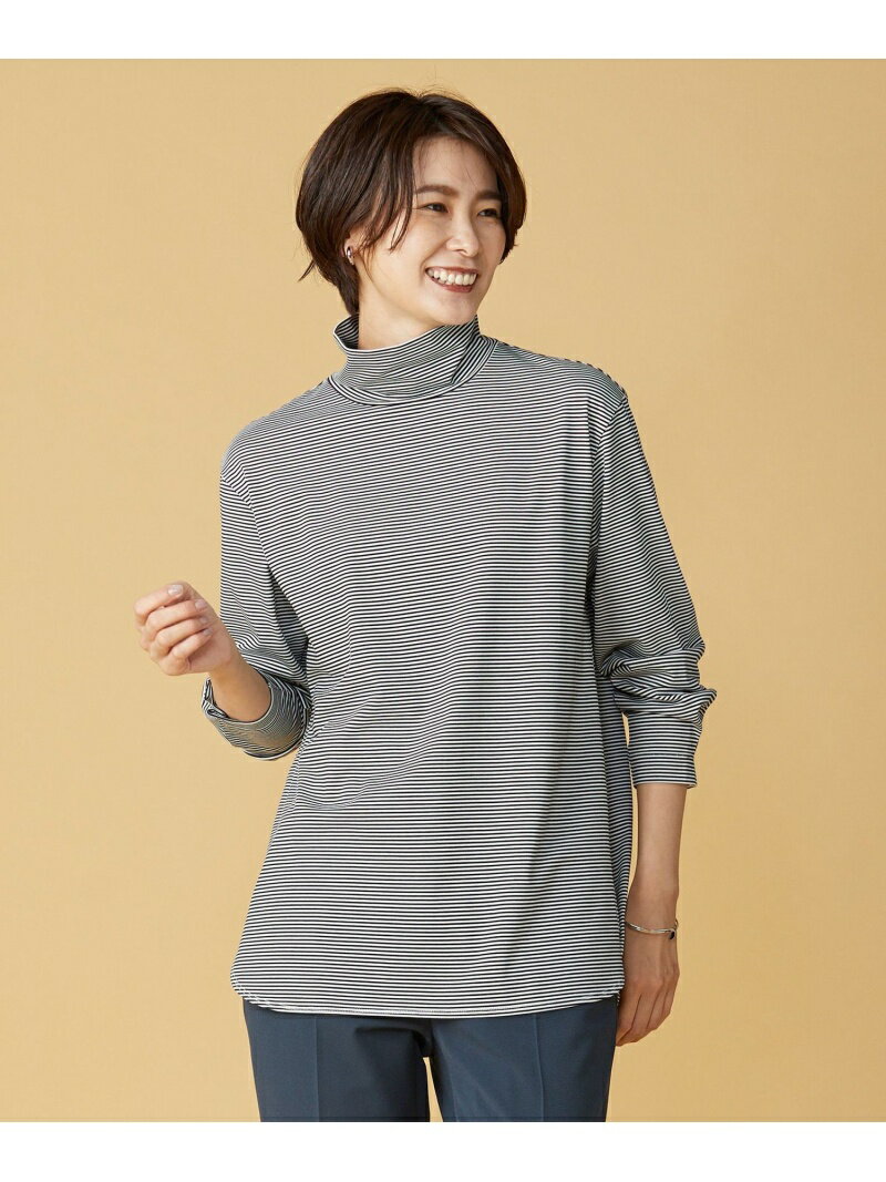 タートルジャージー ボーダー カットソー J.PRESS ジェイプレス トップス カットソー・Tシャツ ブラック【送料無料】[Rakuten Fashion]のサムネイル