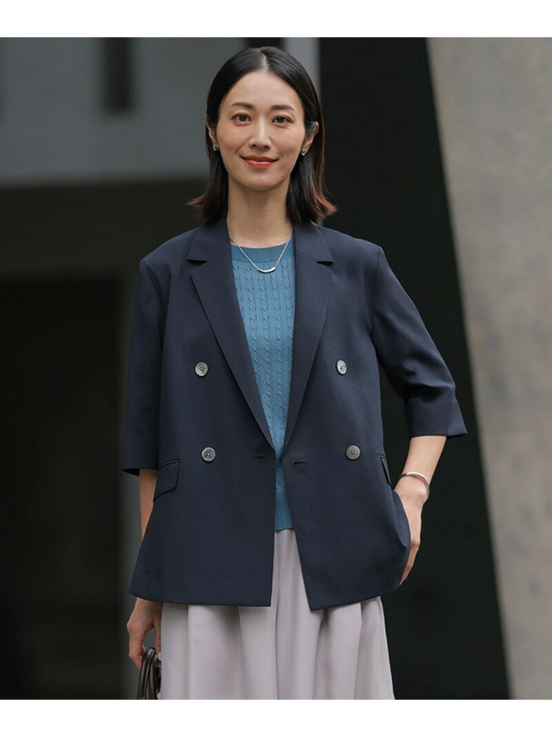 Rakuten - BREEZ COOL トロ ハーフスリーブ ダブル ジャケット J.PRESS LADIES L ジェイプレス ジャケット・アウター テーラードジャケット・ブレザー ベージュ ネイビー【送料無料】[Rakuten Fashion]
