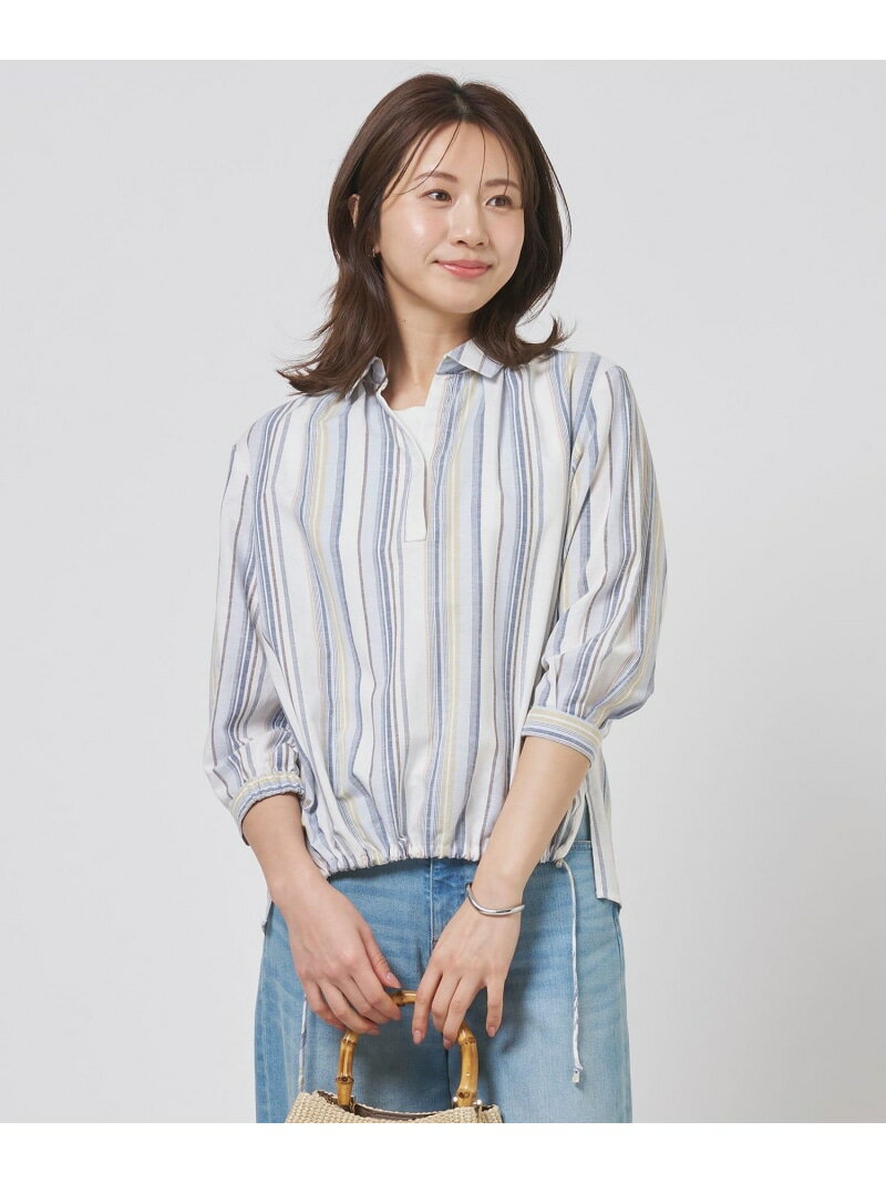樂天商城 - 【一枚で着映え】リネンMIX ストライプ スッキパー ブラウス J.PRESS LADIES L ジェイプレス トップス シャツ・ブラウス ブラウン【送料無料】[Rakuten Fashion]