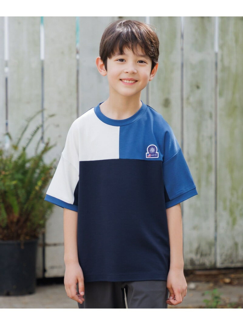 Rakuten - 【吸水速乾】【100-130cm】ポンチローマ トリコロール 切替Tシャツ J.PRESS ジェイプレス トップス カットソー・Tシャツ ネイビー ホワイト【送料無料】[Rakuten Fashion]