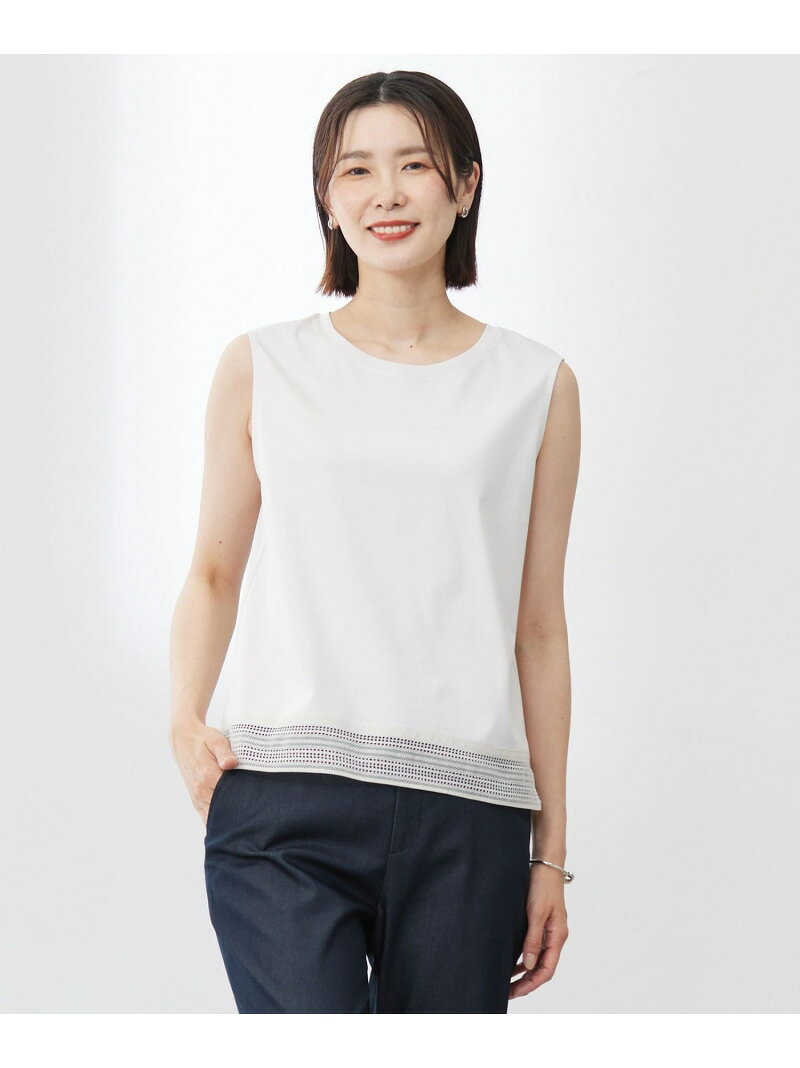 【人気のため追加・洗える】ノースリーブスムースジャージー レース カットソー J.PRESS LADIES L ジェイプレス トップス ノースリーブ・タンクトップ グレー ホワイト ネイビー【送料無料】[Rakuten Fashion]