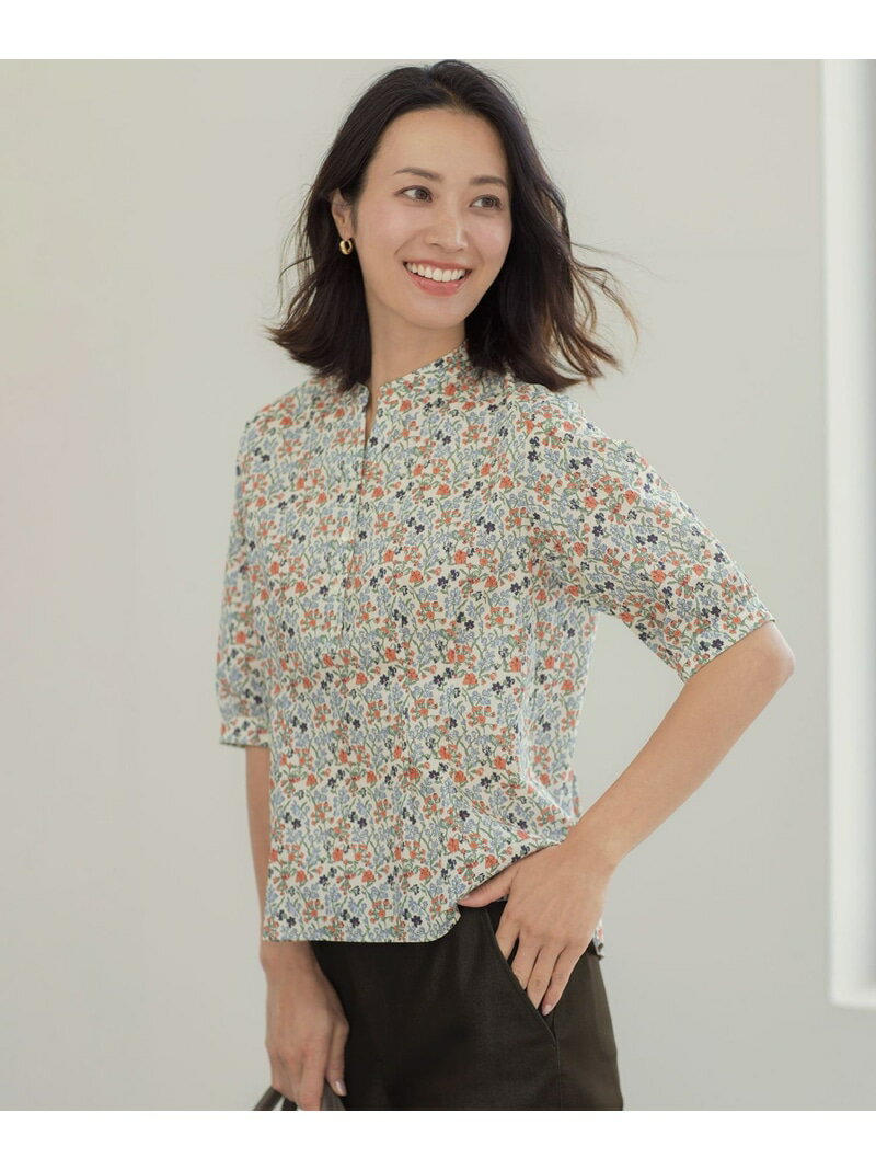 樂天商城 - 【一枚で着映え】LIBERTY バンドカラー ブラウス J.PRESS LADIES L ジェイプレス トップス シャツ・ブラウス ネイビー ベージュ【送料無料】[Rakuten Fashion]