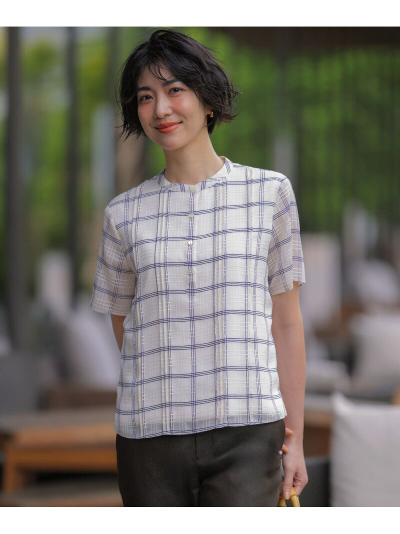 樂天商城 - 【一枚で着映え・シーンレスに活躍】シアーチェック バンドカラー カットソー J.PRESS LADIES L ジェイプレス トップス カットソー・Tシャツ ホワイト ブラック【送料無料】[Rakuten Fashion]
