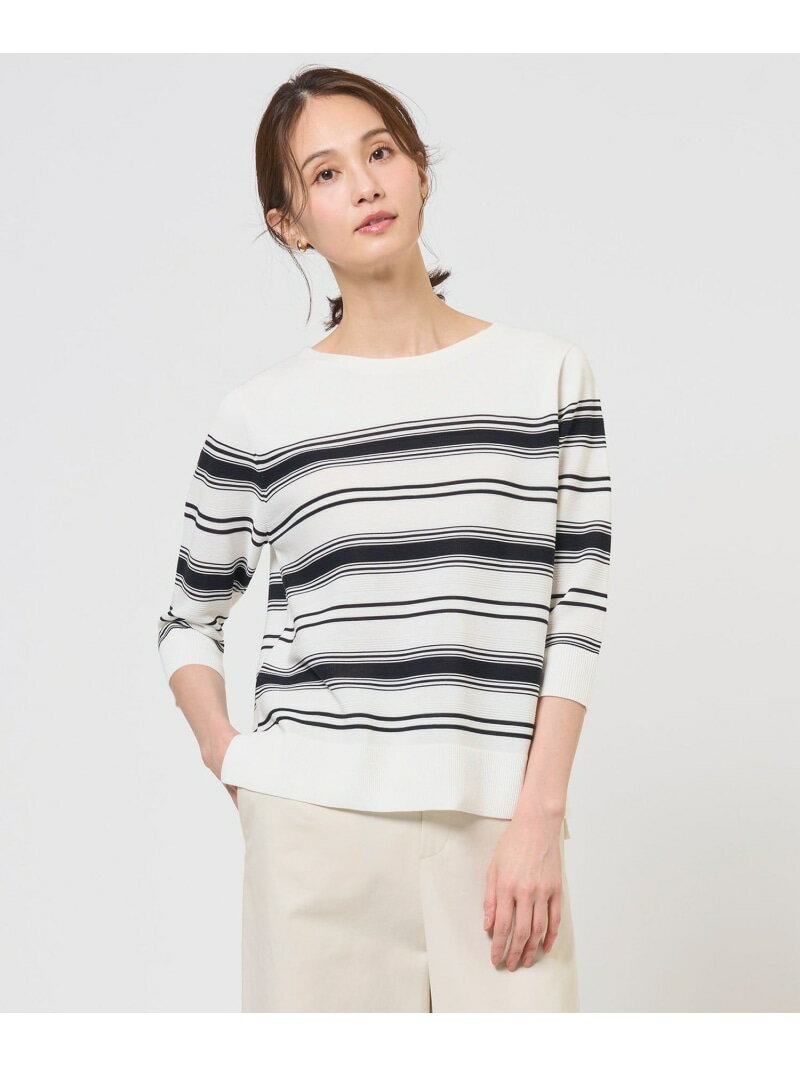 Rakuten - COTTON POLYESTER ボーダー ニット J.PRESS LADIES L ジェイプレス トップス ニット ホワイト【送料無料】[Rakuten Fashion]