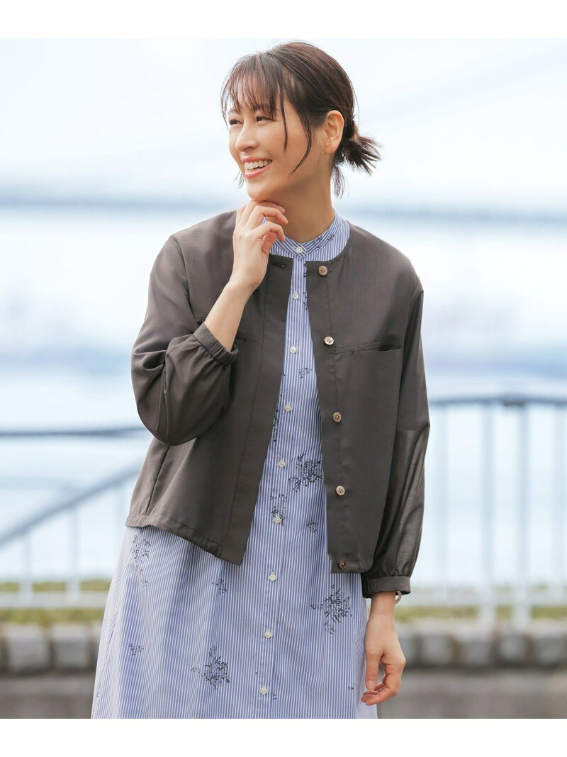 【SALE／30%OFF】【季節の変わり目に】リネンシアースラブ ノーカラー ブルゾン J.PRESS ジェイプレス ジャケット・アウター ブルゾン・ジャンパー ブラウン ベージュ ネイビー【RBA_E】【送料無料】[Rakuten Fashion]