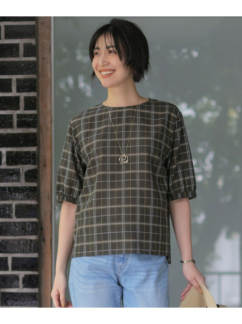 Rakuten - 【一枚で着映え】キュプラチェック 5分袖 ブラウス J.PRESS LADIES L ジェイプレス トップス シャツ・ブラウス ブラウン ホワイト ネイビー【送料無料】[Rakuten Fashion]