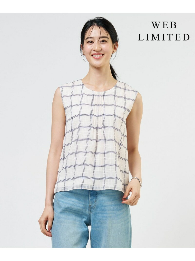 Rakuten - 【WEB限定】シアーチェック ノースリーブ カットソー J.PRESS LADIES L ジェイプレス トップス カットソー・Tシャツ ブラック ホワイト【送料無料】[Rakuten Fashion]