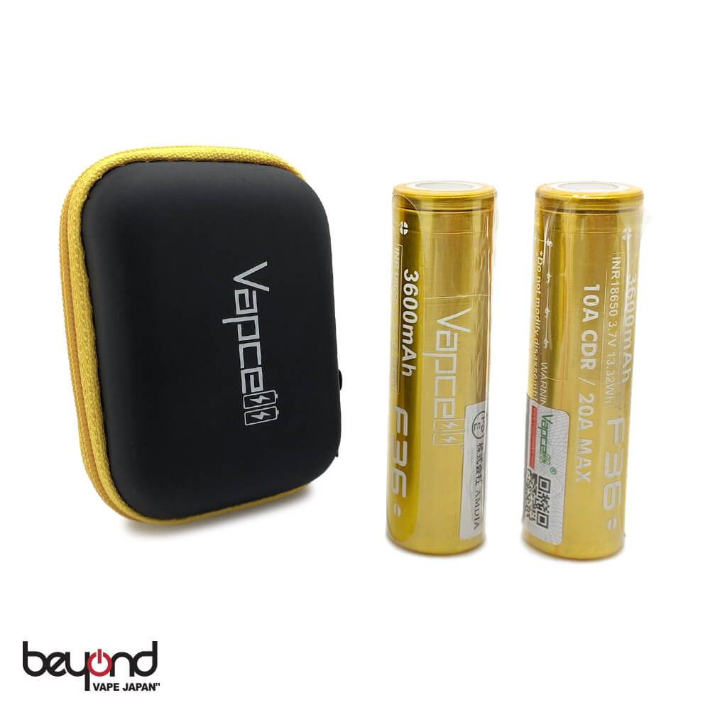 【Vapcell】18650 F36 3600mah 10A/20A［2本入り / 黄ハードケース付き］バップセル バッテリー 正規品 フラットトッ…