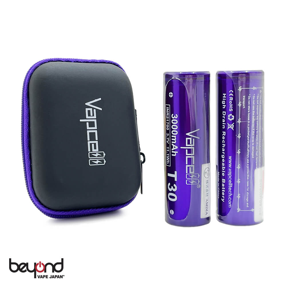 【Vapcell】21700 T30 3000mAh 50A［2本入り / 紫ハードケース付き］正規品 バッテリー バップセル PSEマーク付き フ…