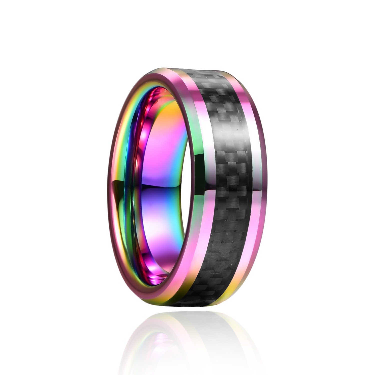 指輪 タングステンリング メンズ リング タングステン リング 電気メッキ 虹色 炭素繊維 おしゃれ ring ファッションリング メンズ指輪 デザインリング かっこいい 色落ちにくい きらきら 彼氏 プレゼント ギフト 幅:8mm JQUEEN