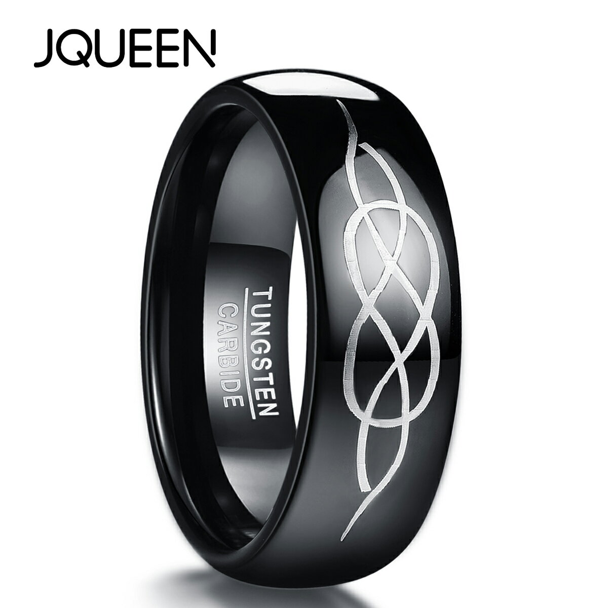 指輪 リング メンズ タングステン ブラック レーザーケルトノットドーム シンプル ファッションリング 14号 16号 18号 20号 23号 25号 ring アクセサリー プレゼント ギフト 高級 かっこいい 色落ちにくい 質感良い 幅:8mm JQUEEN