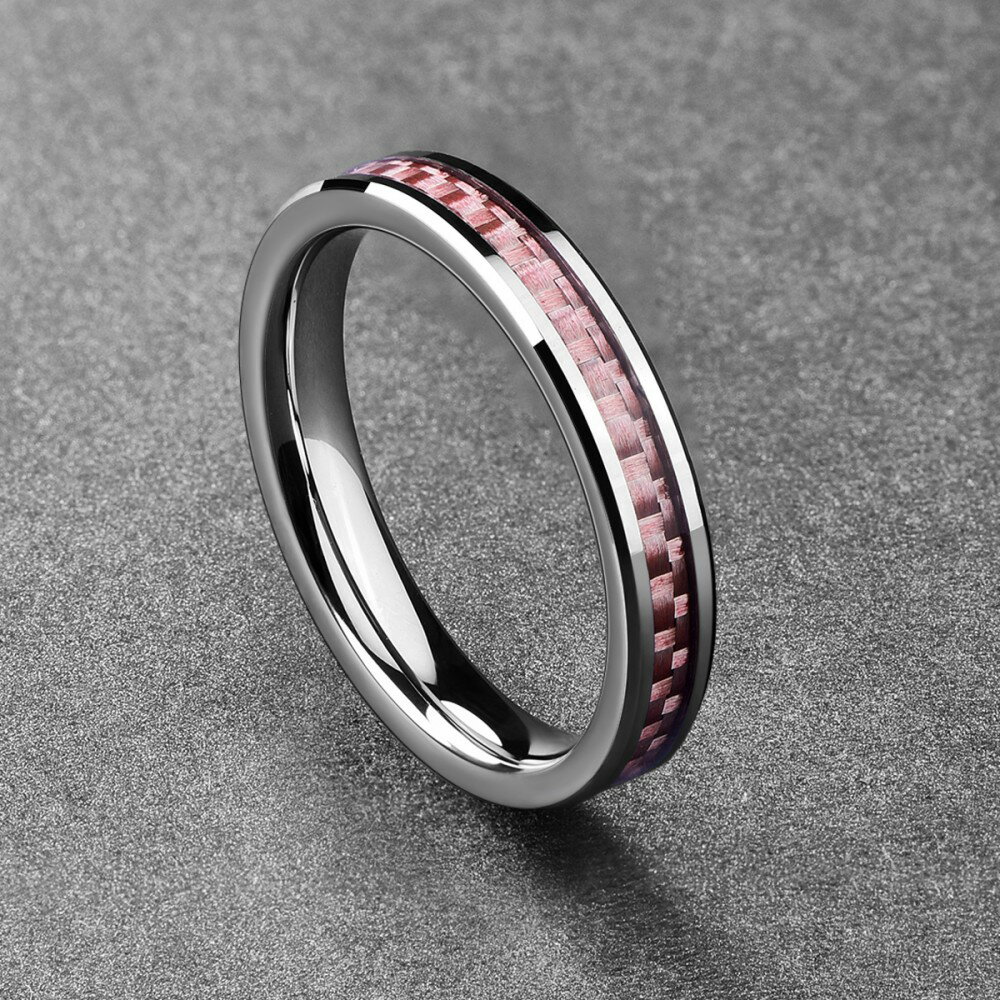 指輪 リング レディース メンズ タングステンリング カーボンファイバー ピンク 高級 14号 16号 18号 20号 23号 25号 ファッションリング 金属アレルギー アクセサリー ring シンプル おしゃれ 色落ちにくい 質感良い 幅4mm JQUEEN